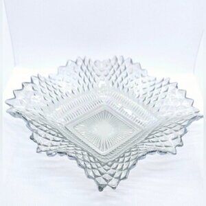 Indiana Glass Diamond Point Ruffled Candy Dish Vintage Pressed Glass